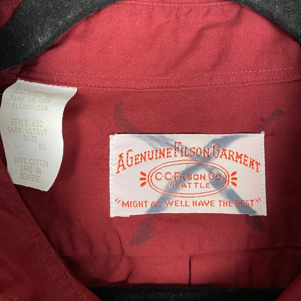 CC Filson‎ Mens Burgundy Cotton Long Sleeve Work Shirt Made in USA Large Vintage - Picture 4 of 6